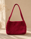 Crimson Charm Crochet Shoulder Bag