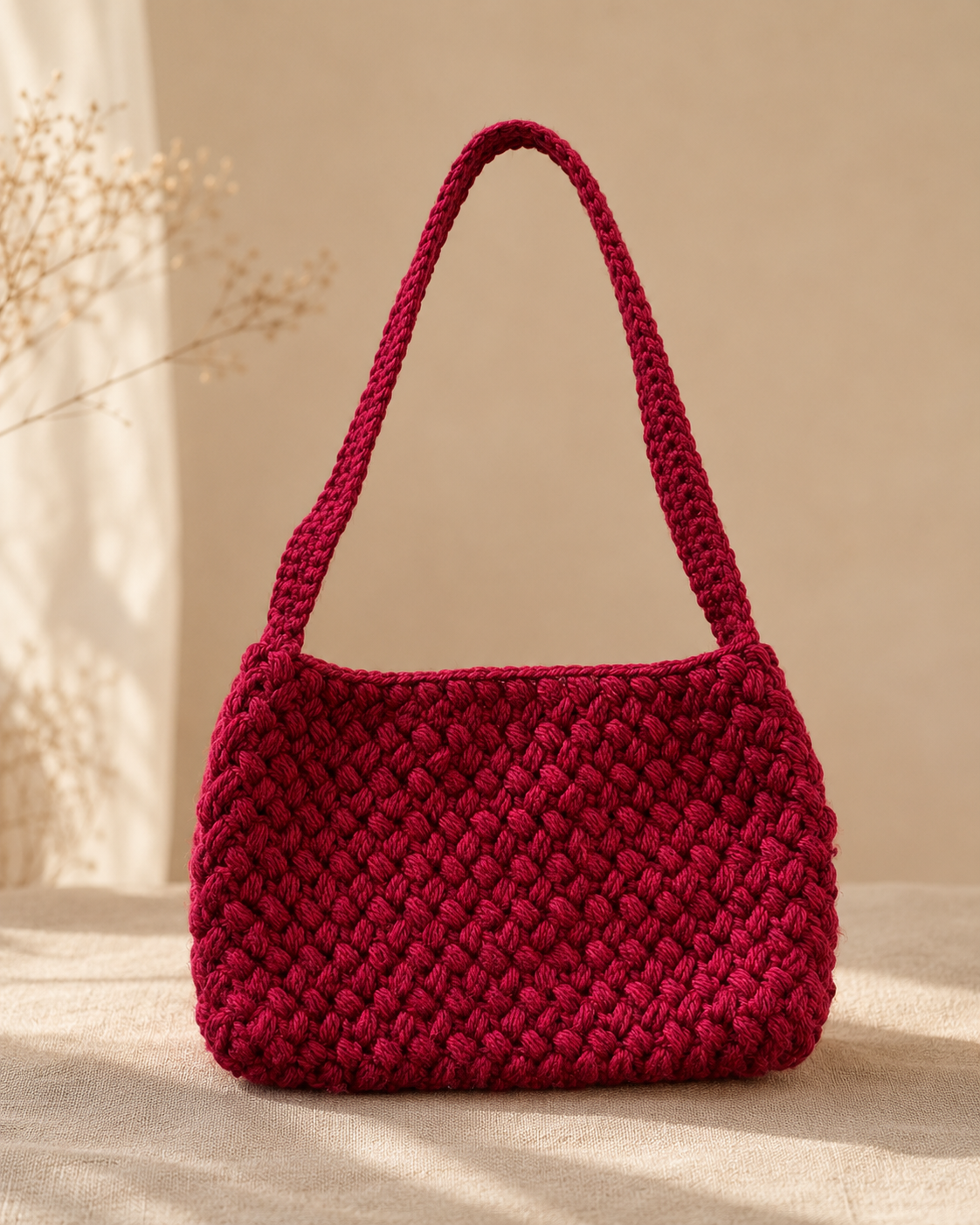 Crimson Charm Crochet Shoulder Bag