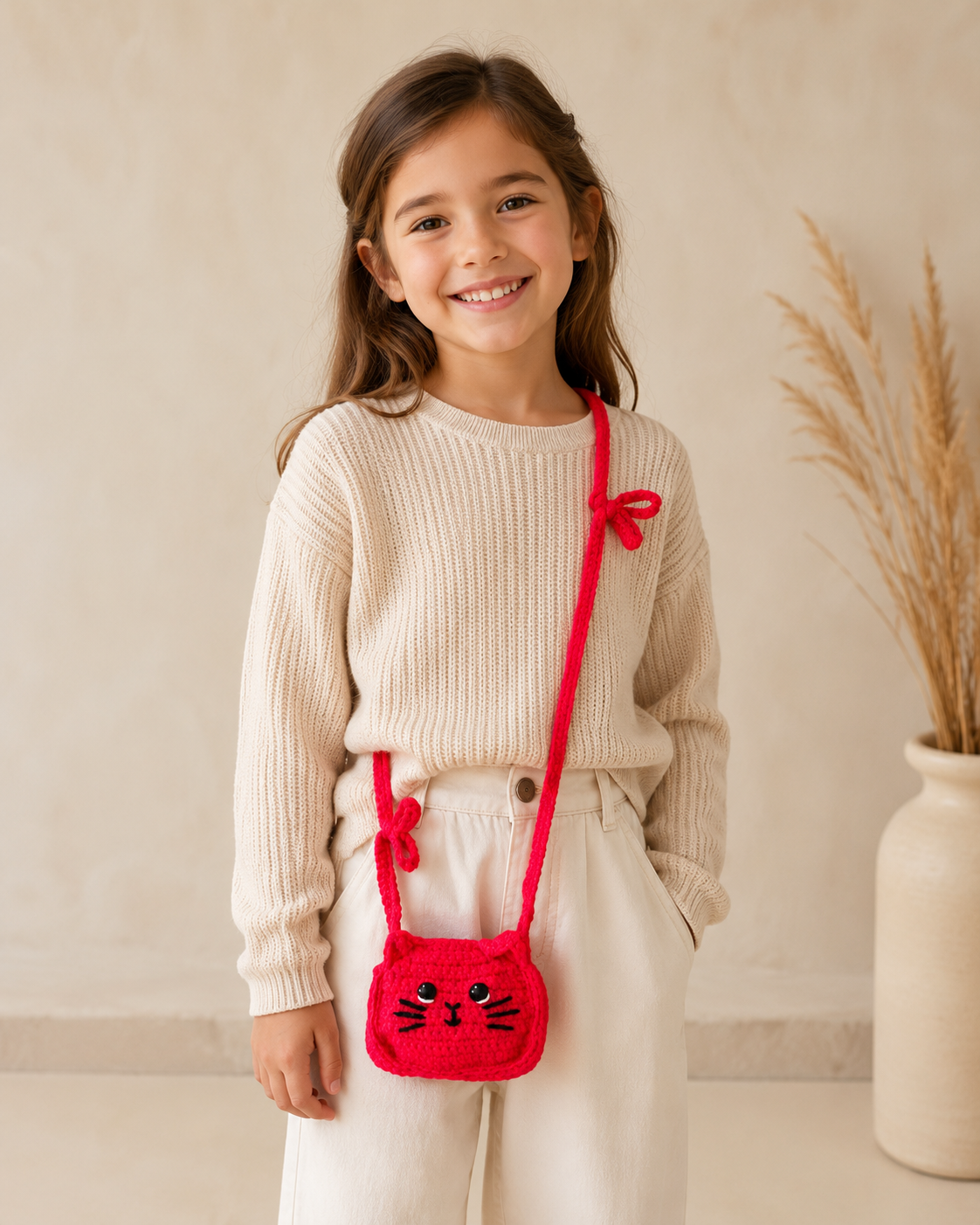 Red Kitty Crochet Sling Bag for Kids