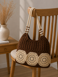 Mocha Ivory Crochet Tote Bag
