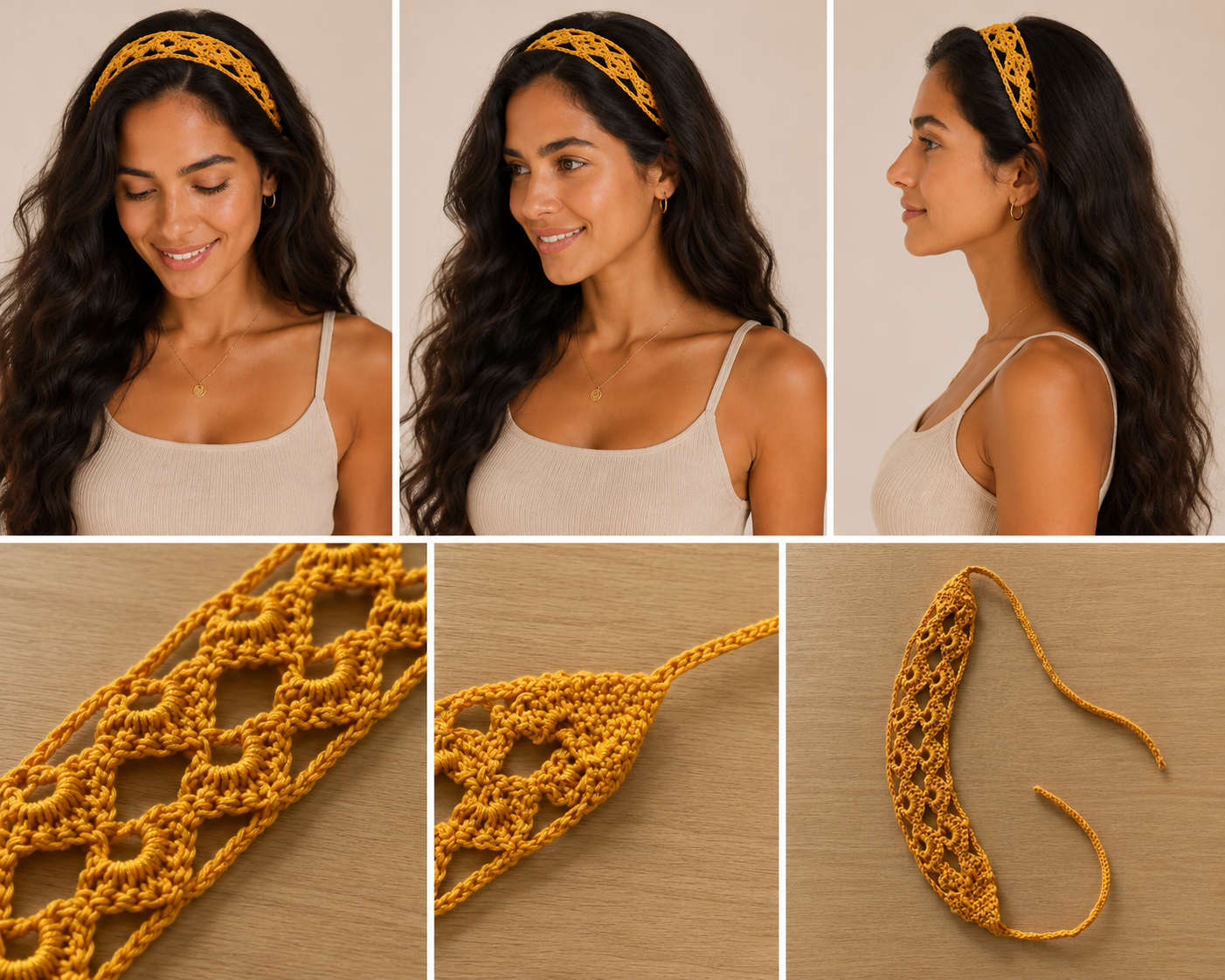 Mustard Ivory Pink Headbands- Pack of 3