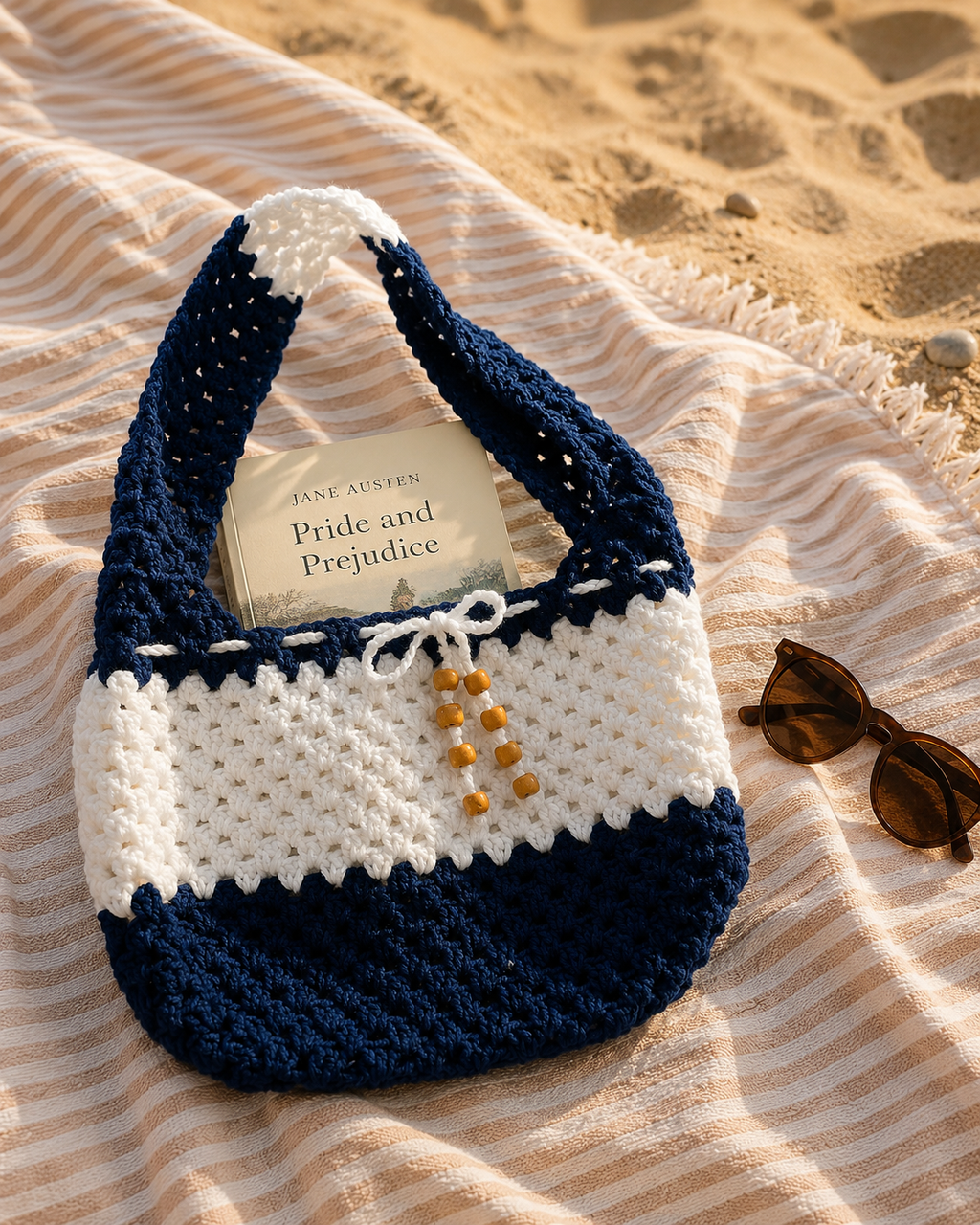 Ocean Blue & White Sand Crochet Bag