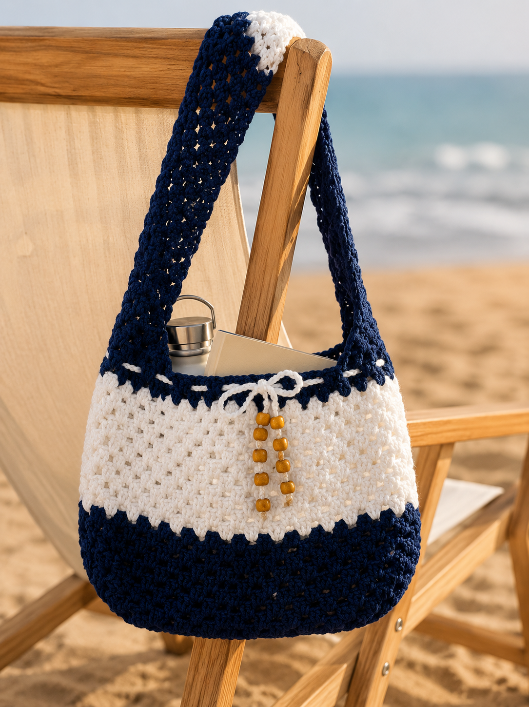 Ocean Blue & White Sand Crochet Bag