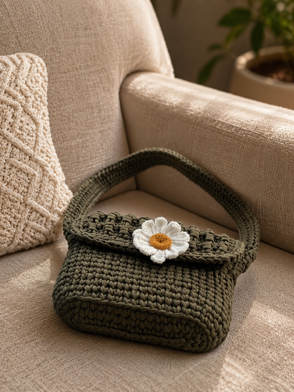Olive Bloom Crochet Bag