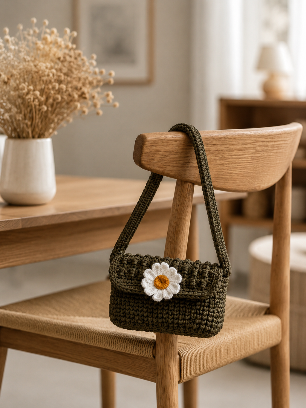 Olive Bloom Crochet Bag