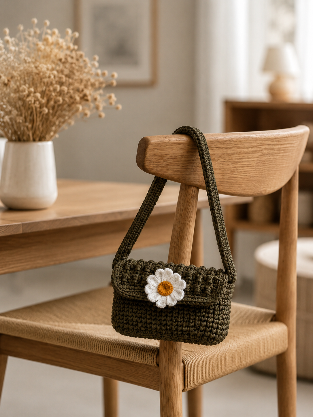 Olive Bloom Crochet Bag