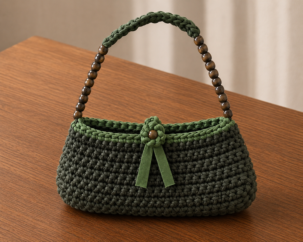 Olive Bead Handmade Crochet Shoulder Bag