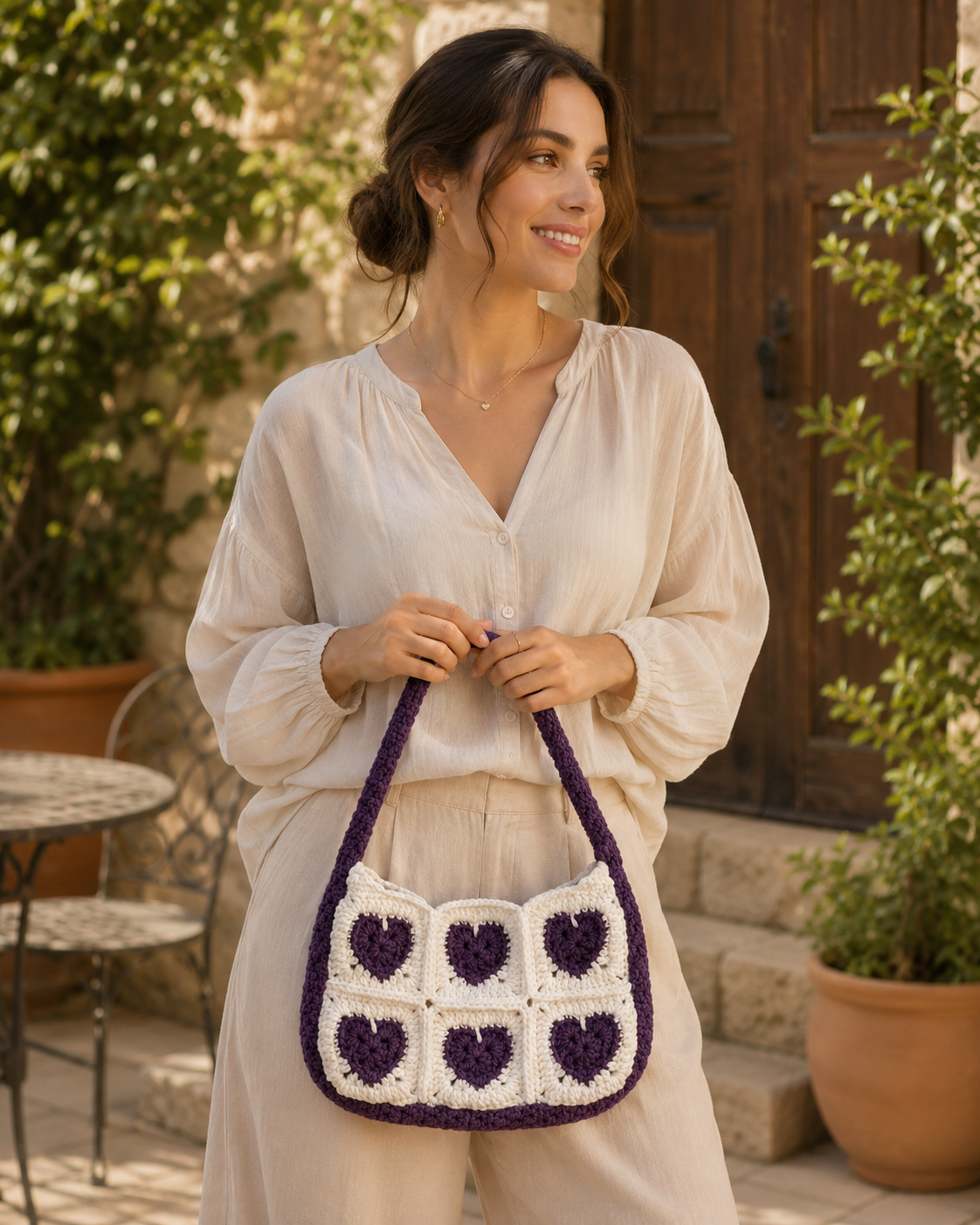 Purple Heart Crochet Shoulder Bag