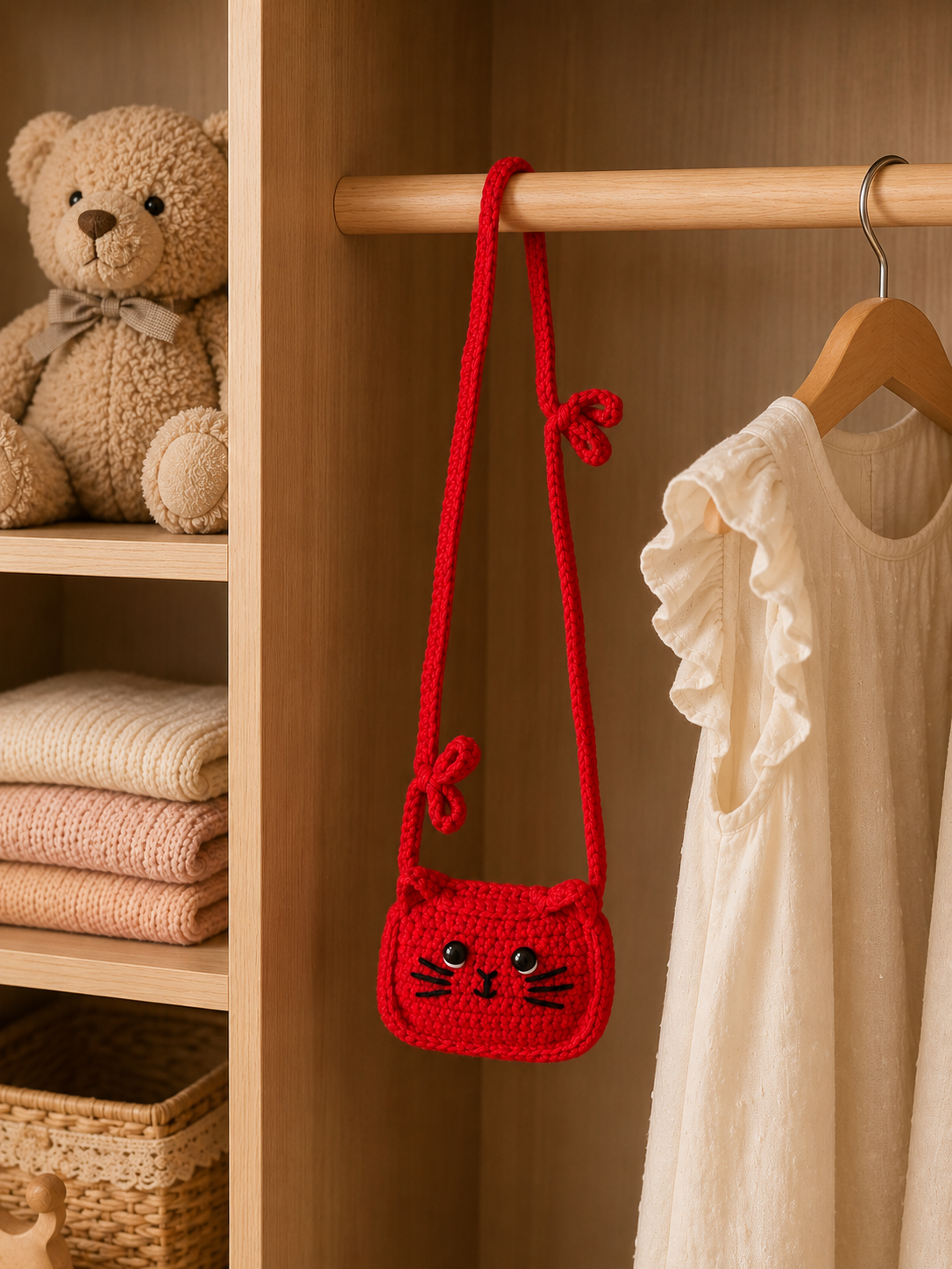 Red Kitty Crochet Sling Bag for Kids