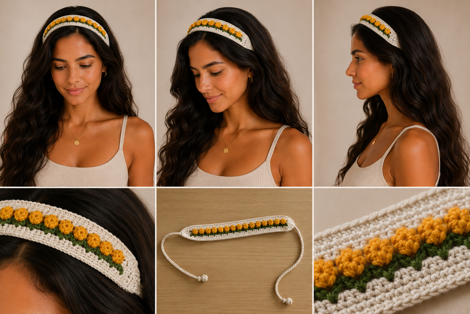 Mustard Ivory Pink Headbands- Pack of 3