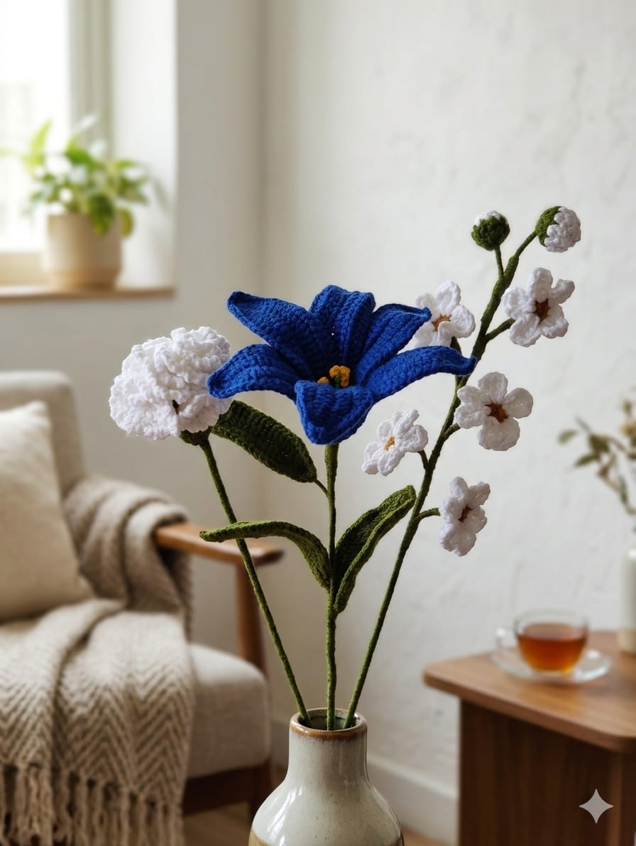 Midnight Bloom Crochet Flower Stems