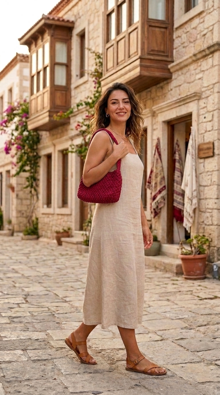Crimson Charm Crochet Shoulder Bag
